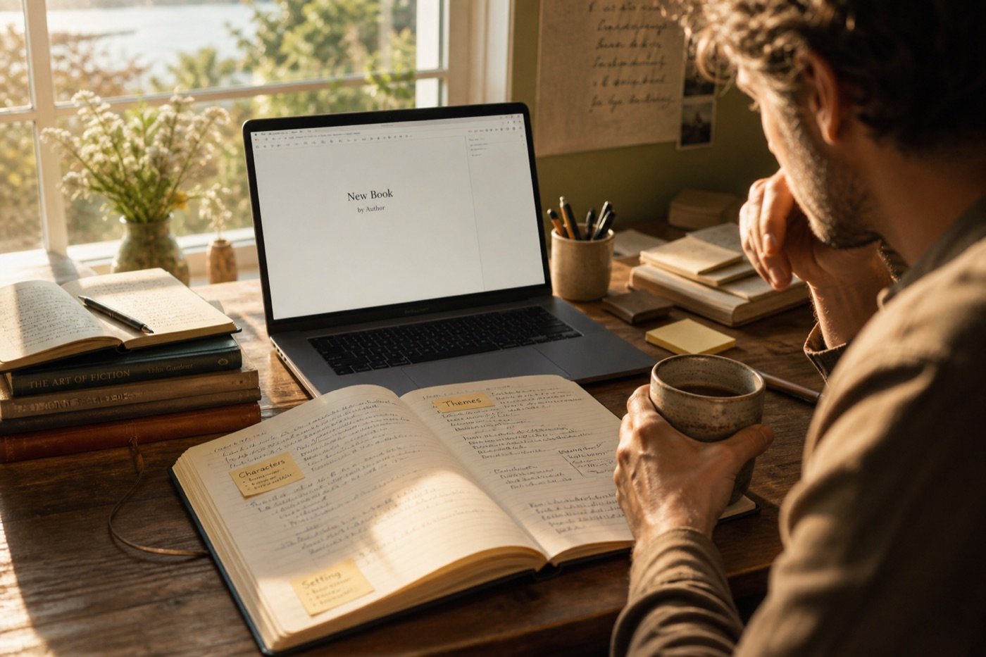 Laptop and handwritten notes during a writing session